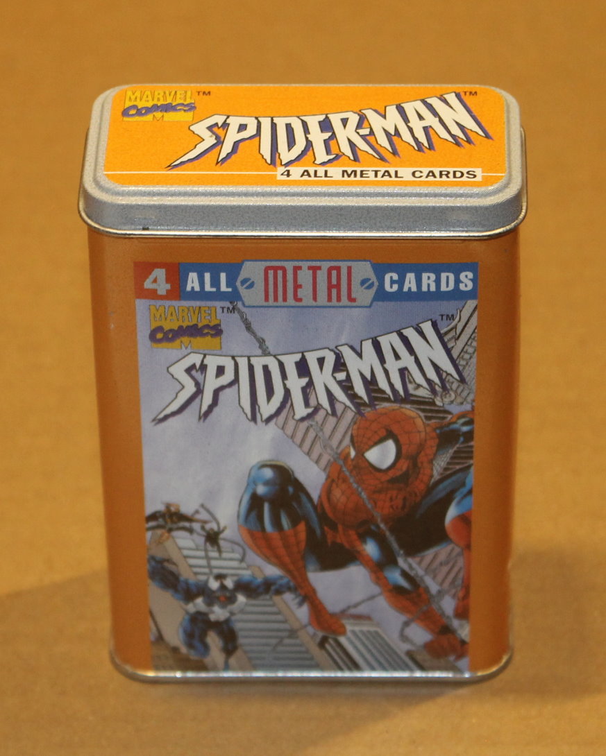 Factory Tin- Set of 4 Metal Spider-Man Trading Cards in Collector